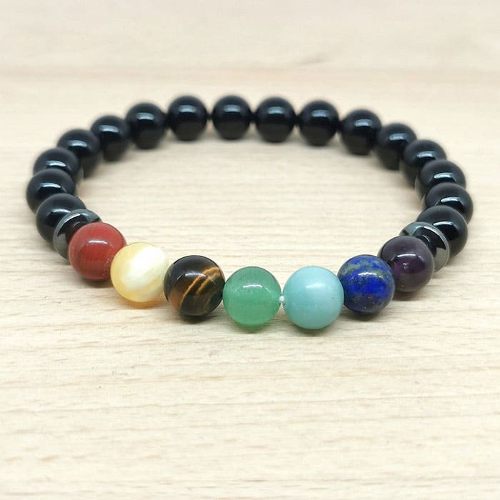 Bracelet Boule 7 Chakras et Onyx 08mm