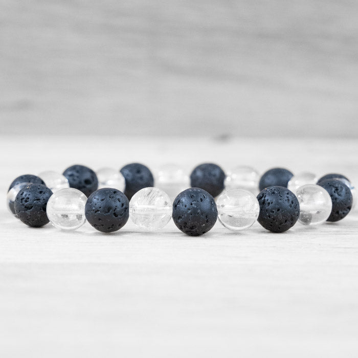 Bracelet boule pierre de lave et cristal de roche