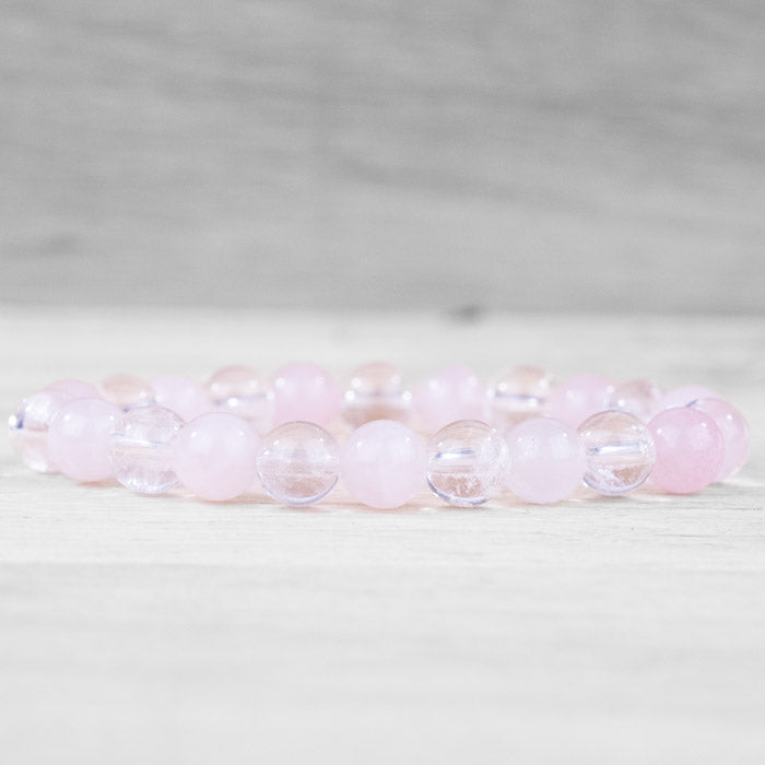 bracelet boule quartz rose et cristal de roche