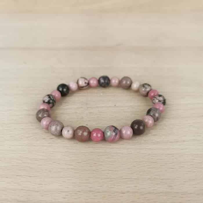 Bracelet boules 6 et 8mm Rhodonite de Madagascar