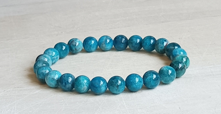 Bracelet Boule Apatite Bleue 08mm AA (Madagascar)