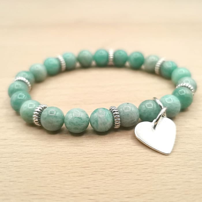 Bracelet Boule Amazonite et Coeur