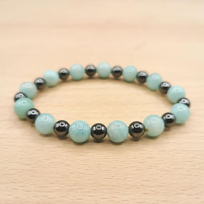 Bracelet Boule Amazonite et Hématite