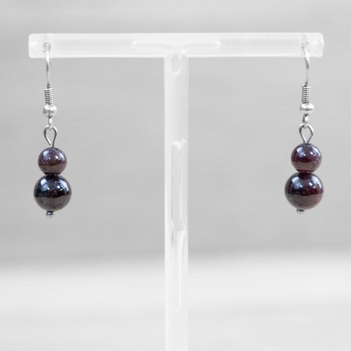 Boucles d'oreilles deux boules Grenat Rouge A - Nature Minérale