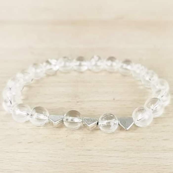 Bracelet boules Cristal de Roche +3 cœurs