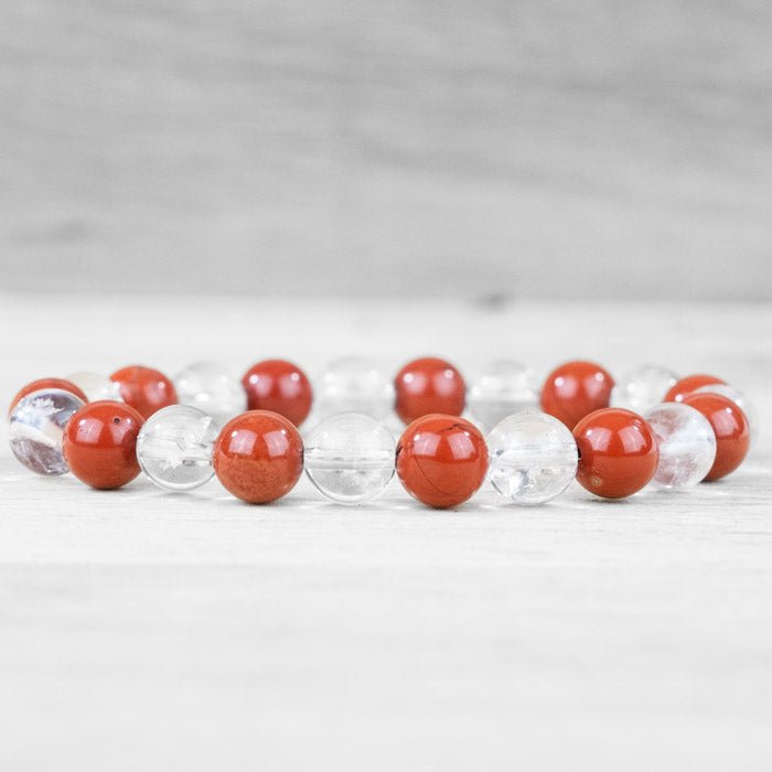 Bracelet boule Jaspe Rouge et Cristal de Roche - Nature Minérale