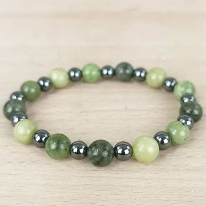 Bracelet boule Jade Néphrite et hématite