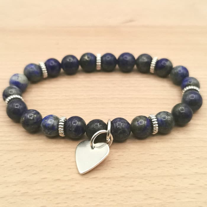 Bracelet Boule Lapis Lazuli et Coeur